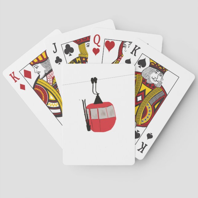 Retro Red Ski Gondola Lift Personalized Poker Cards (Back)