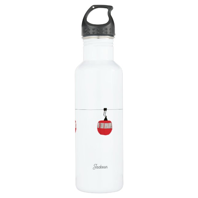 Retro Red Ski Gondola Lift Personalized Stainless Steel Water Bottle (Front)