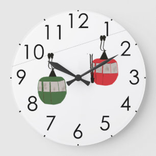Retro Red Ski Gondola Lift Skiers Large Clock
