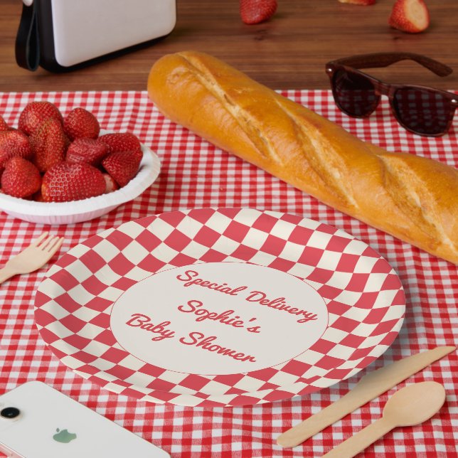 Retro Red Special Delivery Baby Shower Paper Plates (Picnic)