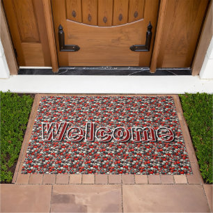 Retro Red Speckled Linoleum Pattern Welcome Doormat