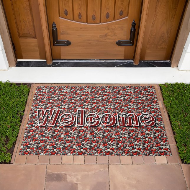 Retro Red Speckled Linoleum Pattern Welcome Doormat (Outdoor)