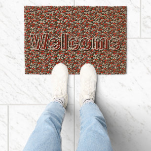 Retro Red Speckled Linoleum Pattern Welcome Fiber Doormat