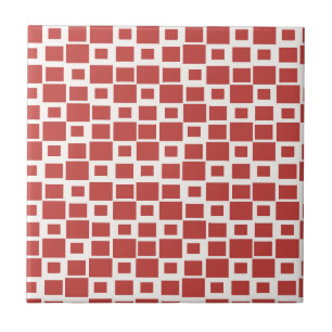 Retro Red Squares Pattern Ceramic Tile