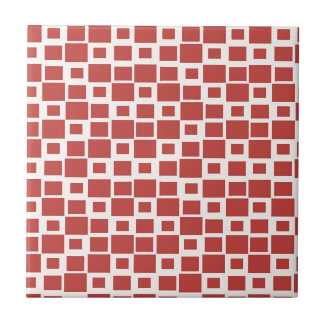 Retro Red Squares Pattern Ceramic Tile (Front)
