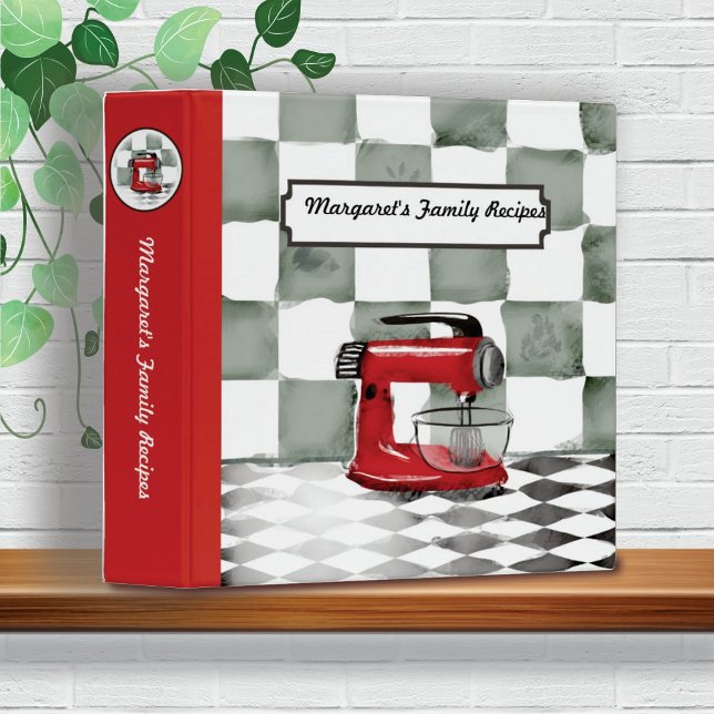 Retro red stand mixer personalized recipe cookbook 3 ring binder (Creator Uploaded)