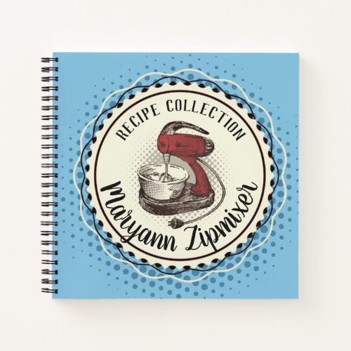 Retro red stand mixer personalized recipe cookbook notebook