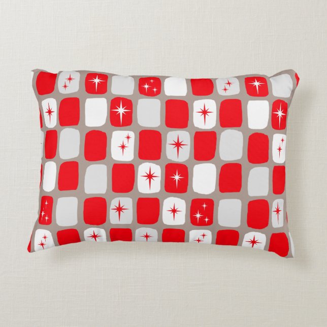 Retro Red Starbursts Accent Pillow (Back)
