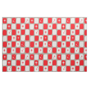 Retro Red Starbursts Combed Cotton Fabric