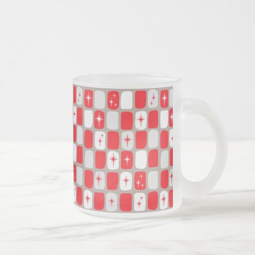 Retro Red Starbursts Frosted Glass Mug