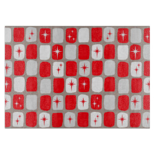 Retro Red Starbursts Glass Cutting Board