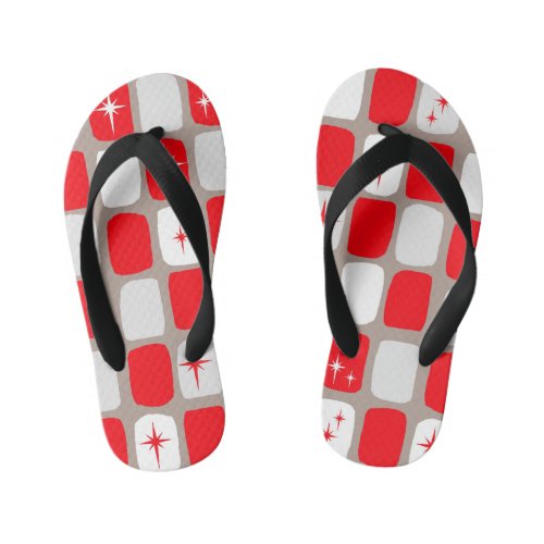 Retro Red Starbursts Kids Flip Flops