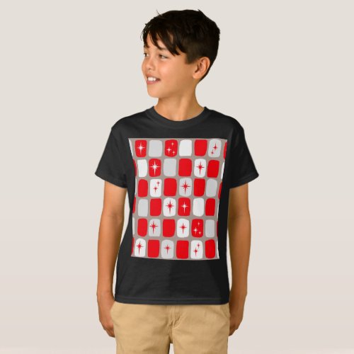 Retro Red Starbursts Kids T_Shirt