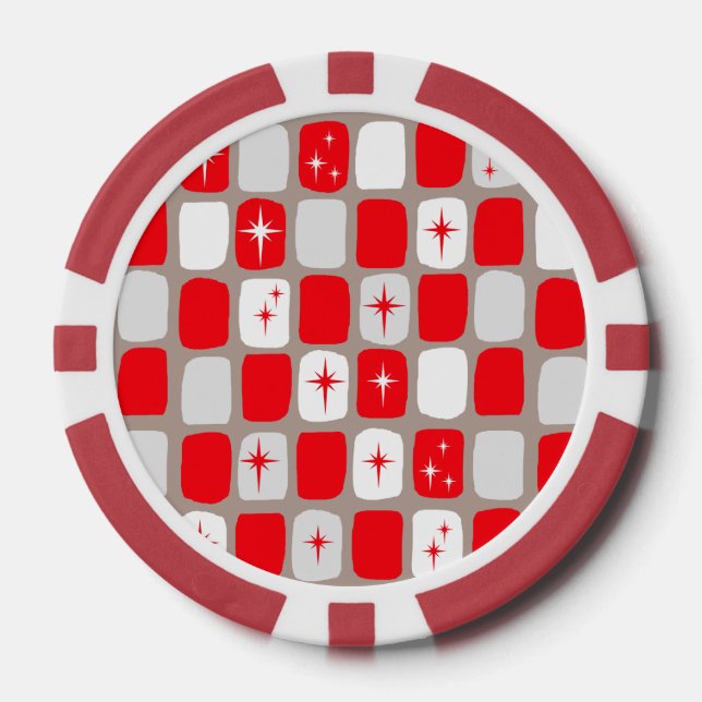 Retro Red Starbursts Poker Chips (Front)