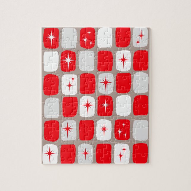 Retro Red Starbursts Puzzle (Vertical)