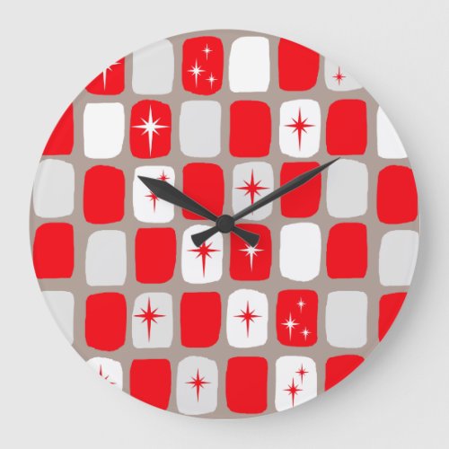 Retro Red Starbursts Round Wall Clock