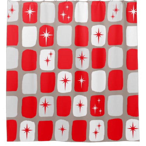 Retro Red Starbursts Shower Curtain large print