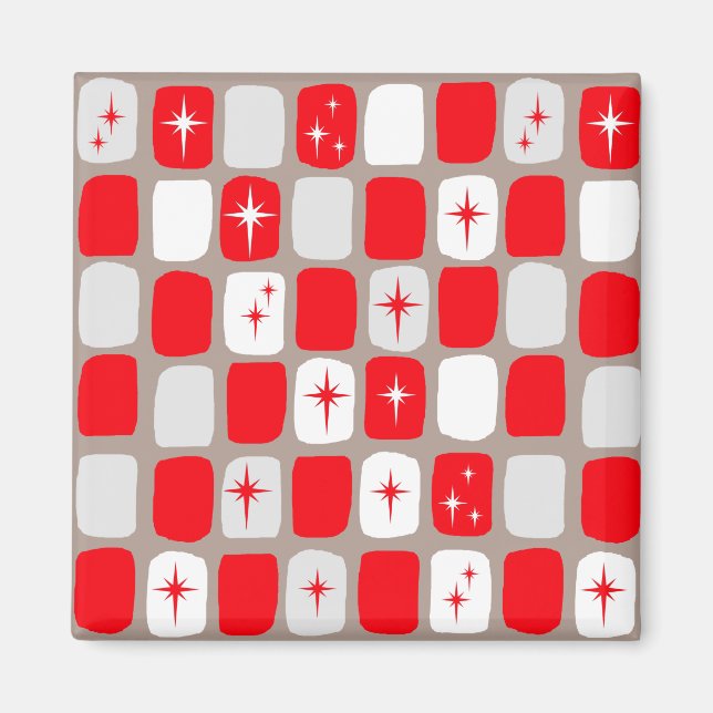 Retro Red Starbursts Square Magnet (Front)