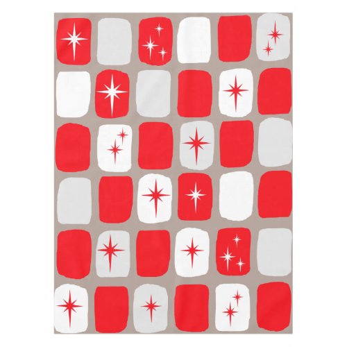 Retro Red Starbursts Tablecloth large print
