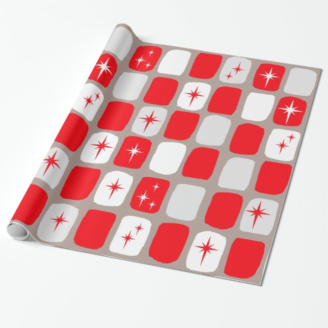 Retro Red Starbursts Wrapping Paper (large print) (Unrolled)