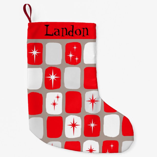 Retro Red Starburts Christmas Stocking (Front)