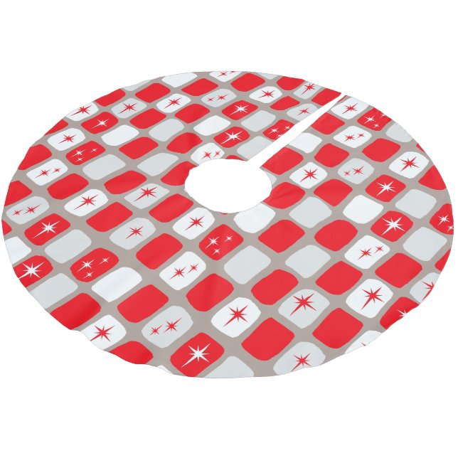 Retro Red Starburts Christmas Tree Skirt (Angled)