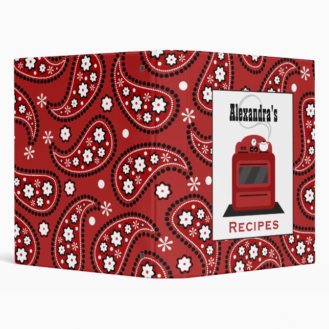 Retro Red Stove & Paisley Kitchen Recipe Binder (Background)