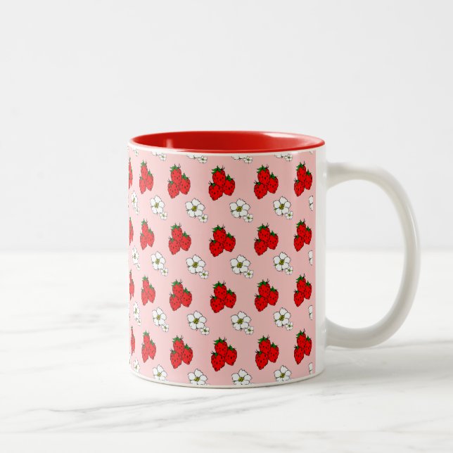 Retro Red Strawberry and Flower Pattern Mug (Right)