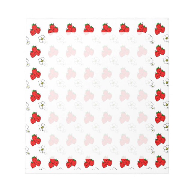 Retro Red Strawberry and Flower Pattern Notepad (Front)
