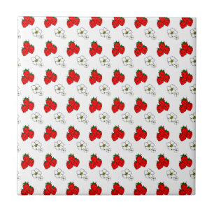 Retro Red Strawberry and Flower Pattern Tile