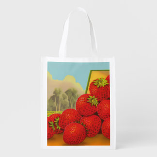 Retro Red Strawberry Farm Crate Art Grocery Bag