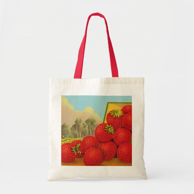 Retro Red Strawberry Farm Crate Art Tote Bag (Front)