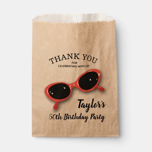 Retro Red Sunglasses Thank You Favor Bag (Front)