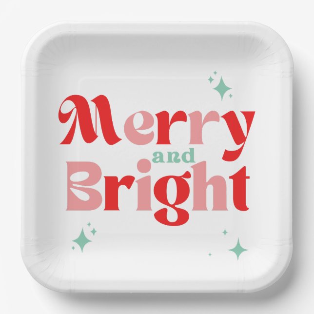 Retro Red Teal Christmas Holiday Paper Plates (Front)