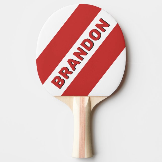 Retro Red Three Bold Stripes with Name Ping Pong Paddle (Front)
