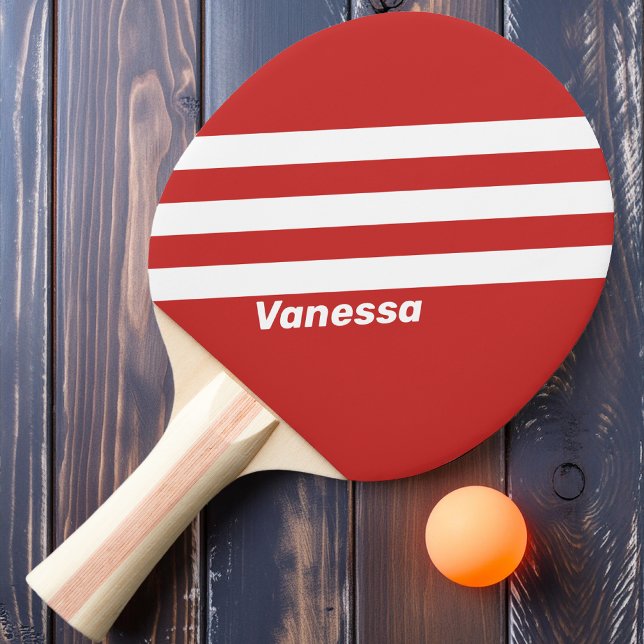 Retro Red Three Stripes with Name Ping Pong Paddle (Creator Uploaded)