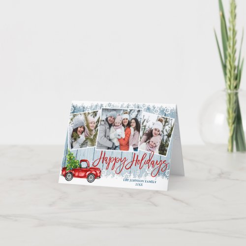 Retro Red Truck 4 PHOTO Christmas Greeting Folded Holiday Card
