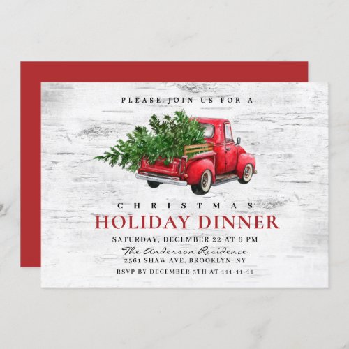 Retro Red Truck Birch Christmas HOLIDAY DINNER Invitation