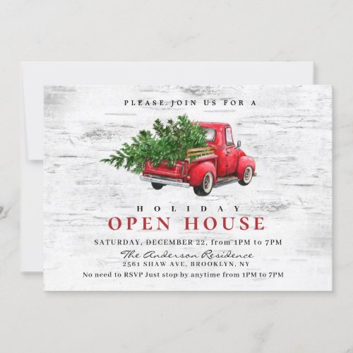 Retro Red Truck Birch Christmas HOLIDAY OPEN HOUSE Invitation