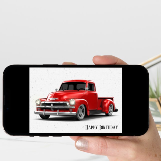 Retro Red Truck Birthday Card (Front Digital)