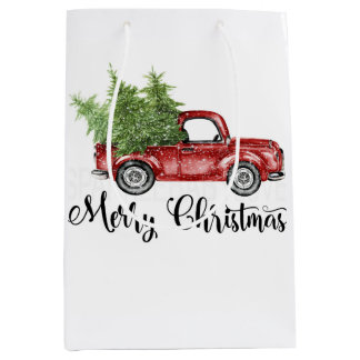 Retro Red Truck Christmas Cute Tree Pattern Medium Gift Bag