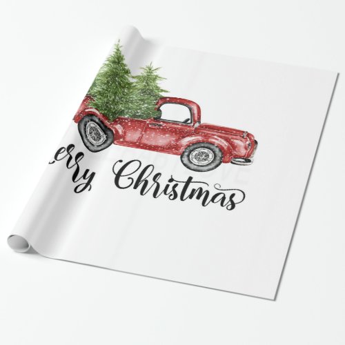Retro Red Truck Christmas Cute Tree Pattern Wrapping Paper