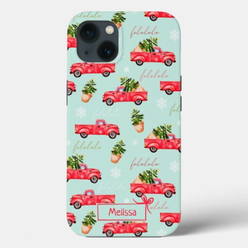Retro red truck Christmas illustration pattern iPhone 13 Case