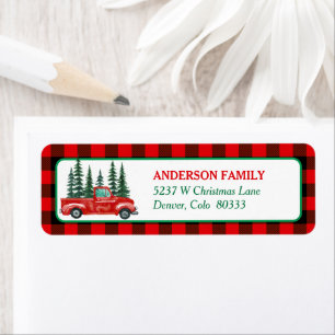 Retro Red Truck Christmas Tree Return Address Label