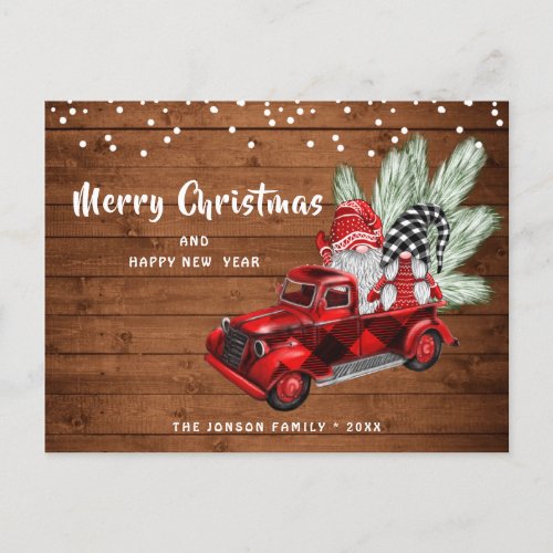 Retro Red Truck Gnomes Christmas Holiday Greeting Postcard