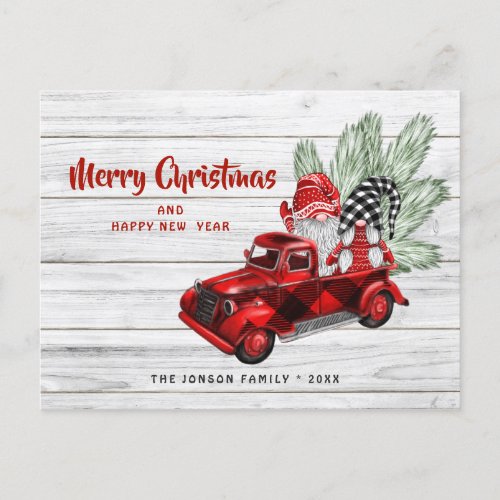 Retro Red Truck Gnomes Christmas Holiday Greeting Postcard