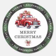 Retro Red Truck Green Plaid Return Address Labels