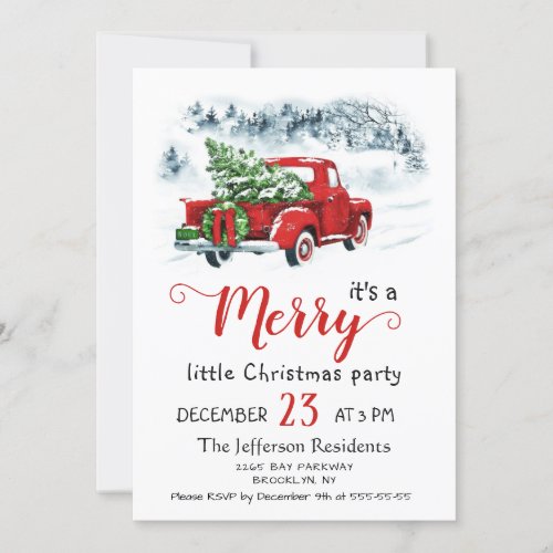 Retro Red Truck Holiday Christmas Little Party Invitation