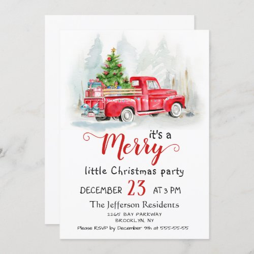 Retro Red Truck Holiday Christmas Little Party Invitation