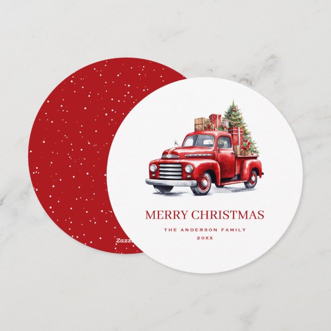 Retro Red Truck Merry Christmas Card (Front/Back)